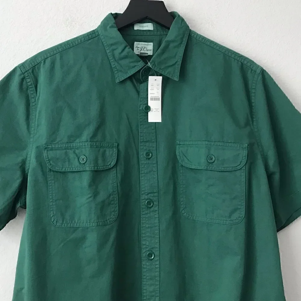 New! J Crew Men’s Short Sleeve Garment Dyed Vintage Twill Workshirt Casual Shirt